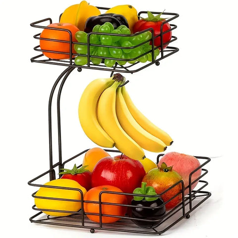 2-Tier Square Fruits and Vegetables Basket with Banana Hook