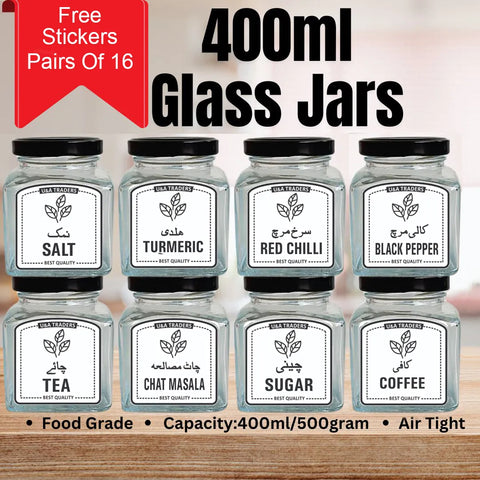 8 Pure Glass Jars With 16 Free Waterproof Spice Name Stickers