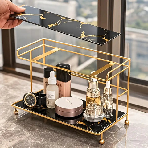 2 Tier Makeup Organizer Metal and marble arcylic