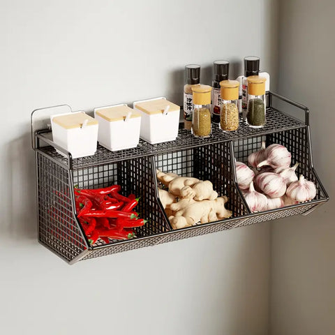 Modern Metal Wall-Mounted Kitchen Storage Rack with stickers