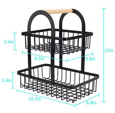 2 Tier Wooden Handle Basket