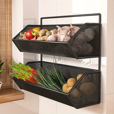 Modern 2-Tier Iron Wall-Mounted Fruit Basket