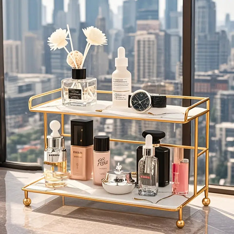 2 Tier Makeup Organizer Metal and marble arcylic
