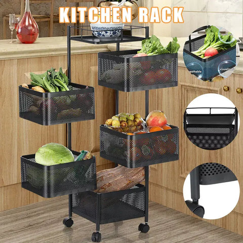 5 Layer Rotatable Metal Basket With Wheels
