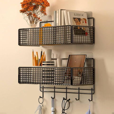 2-Pack Basket with Adhesive Hooks Space-Saving Organizer for Bathroom,