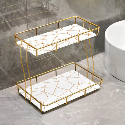 2-Tier Rectangular Golden Vanity Stand