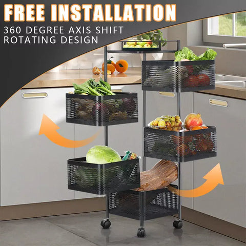 5 Layer Rotatable Metal Basket With Wheels