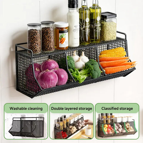 Modern Metal Wall-Mounted Kitchen Storage Rack with stickers