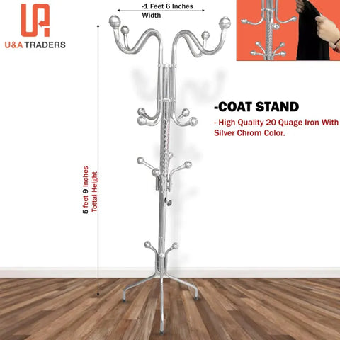 Silver Chrome Metal Coat Stand