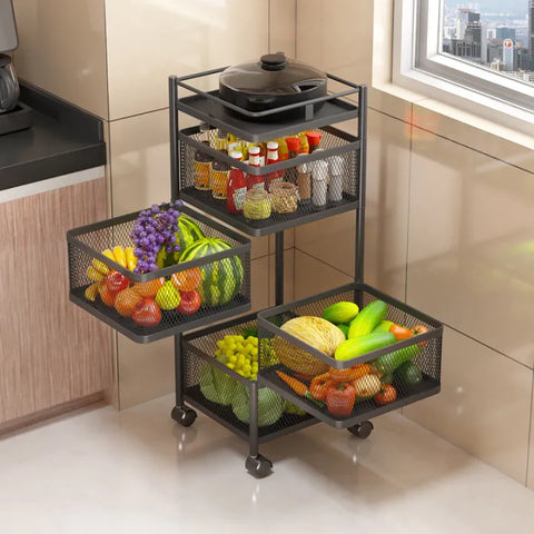 4 Layer Rotatable Basket With Wheels