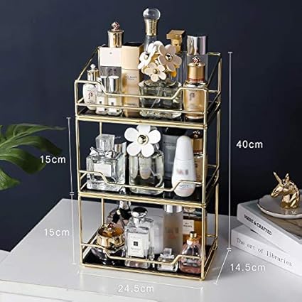 3 Tier Makeup Organizer Metal Base And Marble Arcylic Tray