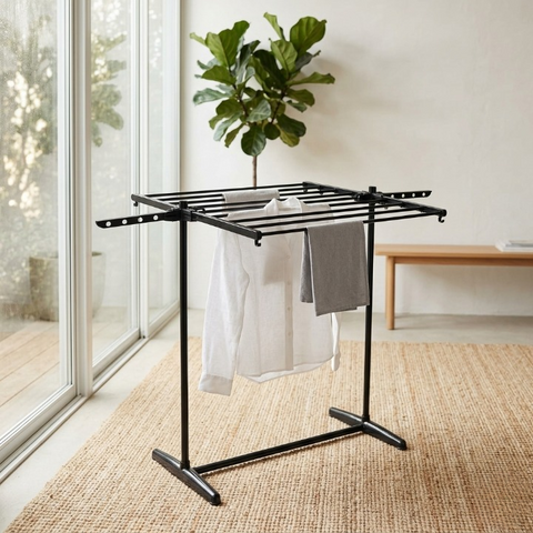 Rust Free Folding Cloth Drying Stand | Multi-Tier Laundry Organizer With Extendable Wings | Space-Saving Durable Rack For Clothes