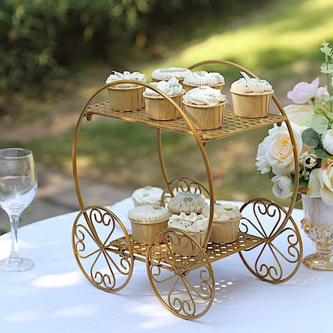 Gold 2 Tier Cinderella Carriage Cupcake Dessert Display Stand