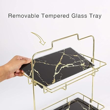 2 Tier Handle Makeup organizer 9 Metal And MArble Texture Arcylic)