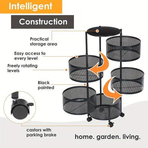 5 Layer Rotatable Metal Basket With Wheels