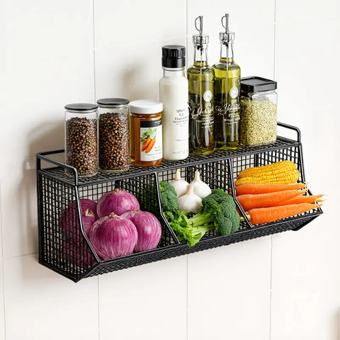 Modern Metal Wall-Mounted Kitchen Storage Rack with stickers