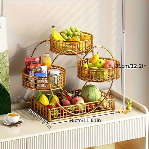 A Heart-Shaped Three-Tier Metal Fruit Basket