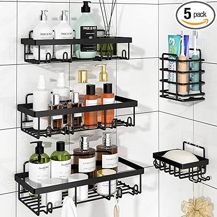 5 Pack Shower Caddy Organizer Rack Shelf for Inside Shower, Adhesive Bathroom Wall Storage