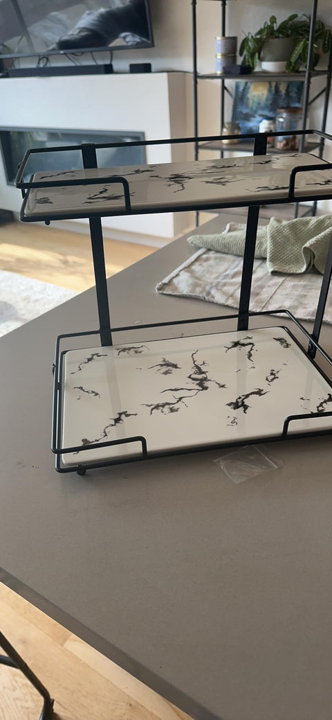 2 Tier Makeup Organizer Marble Texture Arcylic  And Metal