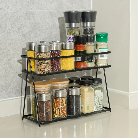 2-Tier Metal Kitchen Spice Rack Organizer
