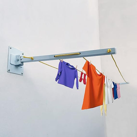 Wall Mounted Foldable Drying Stand. Expand as much as u need With 45 ft Rope. ( Heavy Duty and Rust Free Material)
