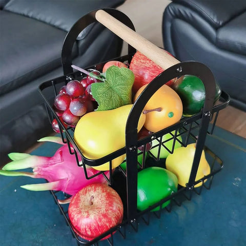 2 Tier Wooden Handle Basket