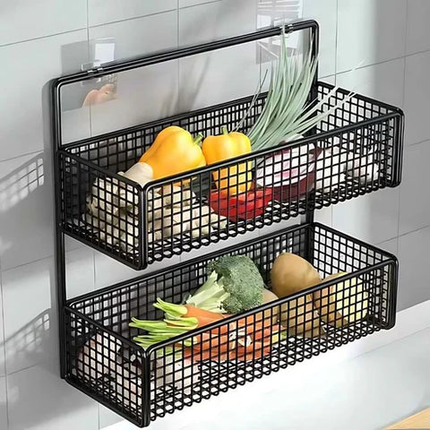 2 layer wall mounted basket with adhesive stickers