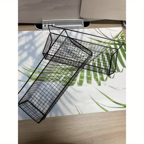 2 Pc wall mounted metal basket with self adhesive hooks