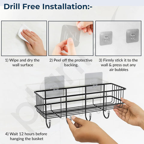 Self-Adhesive Multipurpose Bathroom and kitchen Shelf with Hooks