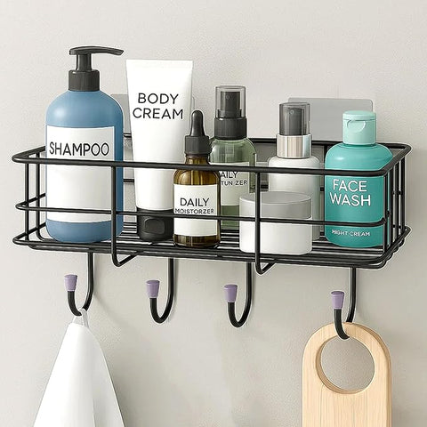 Self-Adhesive Multipurpose Bathroom and kitchen Shelf with Hooks