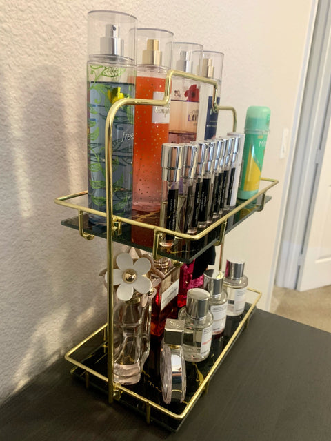 2 Tier Handle Makeup organizer 9 Metal And MArble Texture Arcylic)