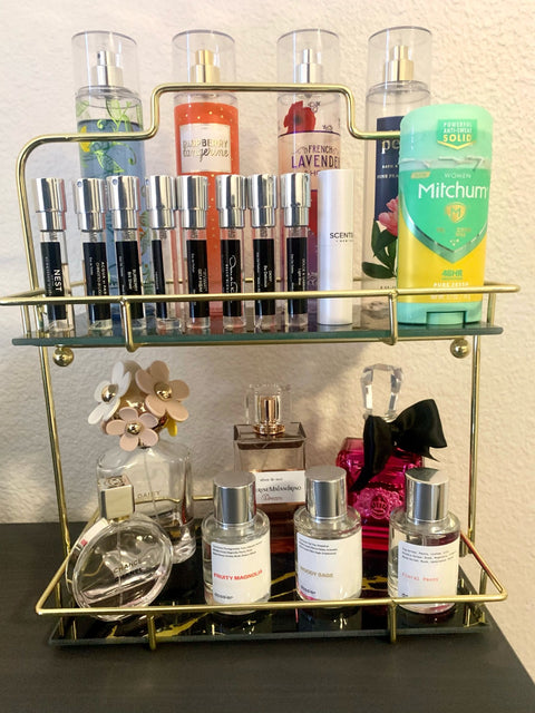 2 Tier Handle Makeup organizer 9 Metal And MArble Texture Arcylic)