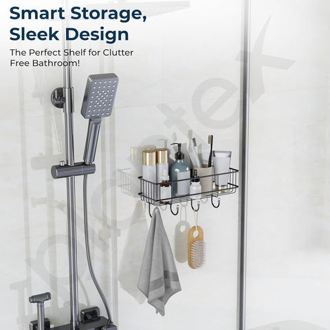 Self-Adhesive Multipurpose Bathroom and kitchen Shelf with Hooks