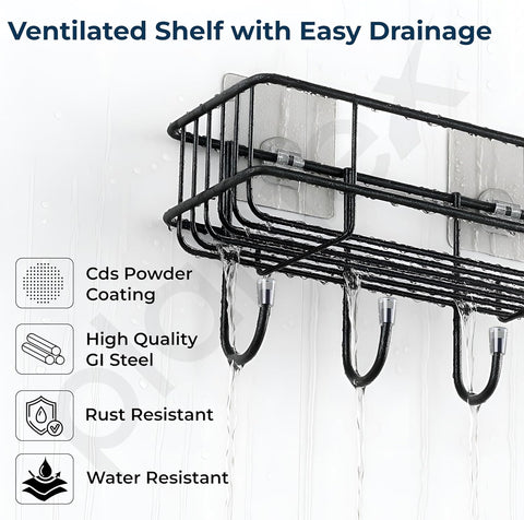 Self-Adhesive Multipurpose Bathroom and kitchen Shelf with Hooks