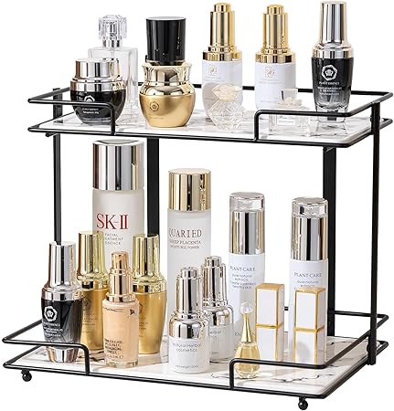 2 Tier Makeup Organizer Marble Texture Arcylic  And Metal