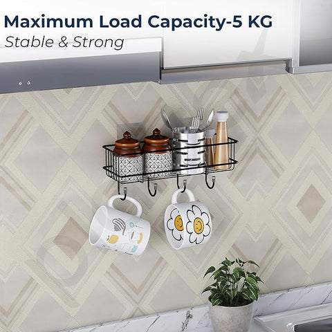 Self-Adhesive Multipurpose Bathroom and kitchen Shelf with Hooks