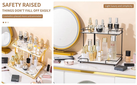 2 Tier Makeup Organizer Marble Texture Arcylic  And Metal