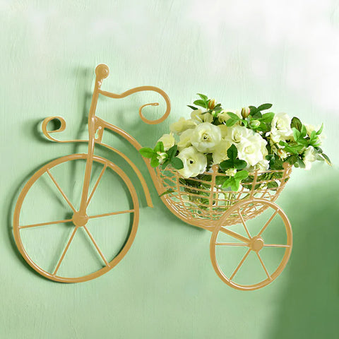 Metal Bicycle Wall Mount Flower Holder" or "Bicycle-shaped Flower Basket Wall Art.