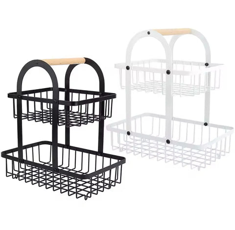 2 Tier Wooden Handle Basket