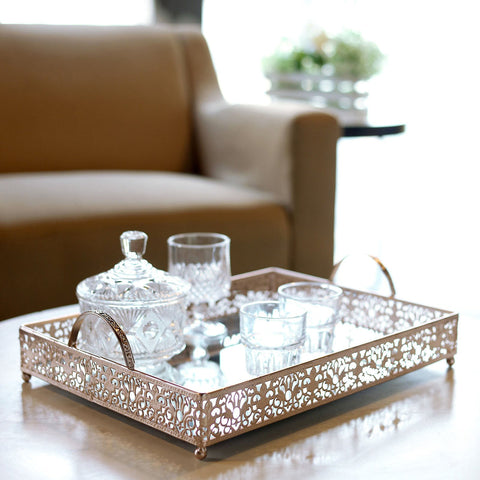 Luxury Metal And Miror Tray
