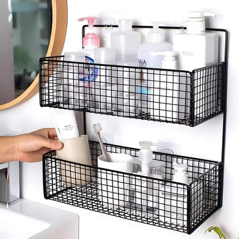2 layer wall mounted basket with adhesive stickers