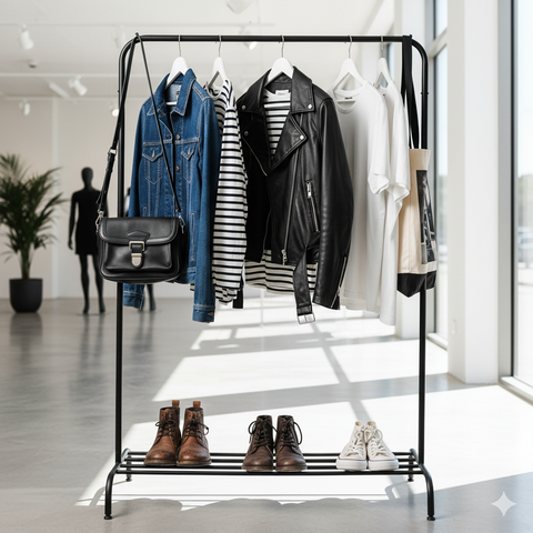 Clothes Hanging stand with Single Shoe Rack