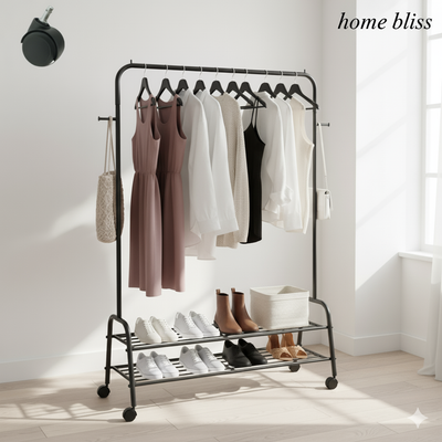 Cloth hanging stand Rack Double Shoes Rack Stand With Wheels