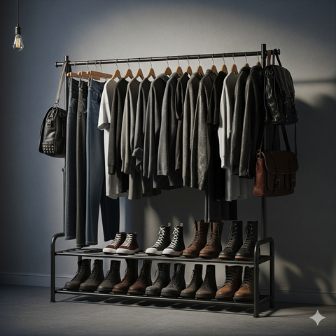 Clothes Hanging Rack with Double Shoe Rack