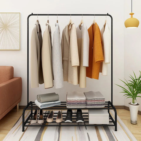 Clothes Hanging Rack with Double Shoe Rack