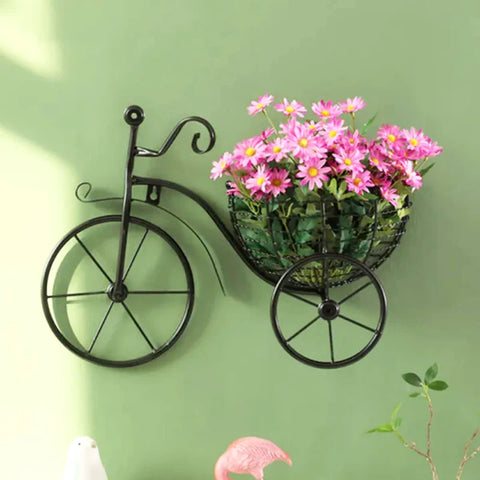 Metal Bicycle Wall Mount Flower Holder" or "Bicycle-shaped Flower Basket Wall Art.