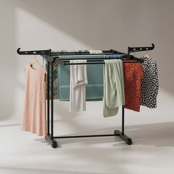 Foldable Drying Stand Rust Free Guarantee | Multi-Tier Laundry Organizer With Extendable Wings | Space-Saving Durable Rack For Clothes