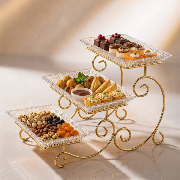 3-Tier Luxury Gold Crystal Serving Stand – Premium Dessert & Snack Display Tray