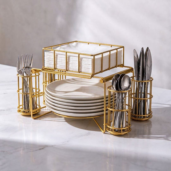 Luxury Gold -Cutlery, Plates And Napkin Holder
