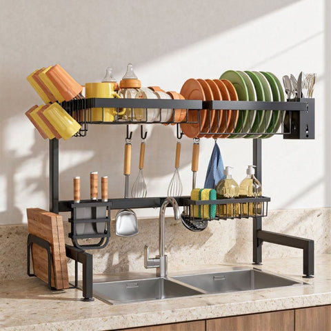 Over Sink Dish Drying Rack with Knife Holder, Utensil Organizer & Multiple Baskets - Kitchen Storage Space Saver